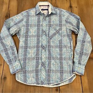 Georg Roth Los Angeles Mens Plaid Paisley Blue L/S Button Up Designer
